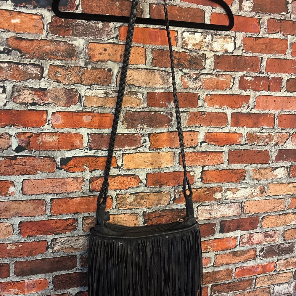 Vintage Western Black Fringe Authentic Leather Shoulder Bag